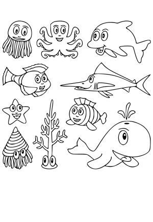 Besplatne Morske Životinje Bojanke Listovi i Slike za Odrasle i Djecu