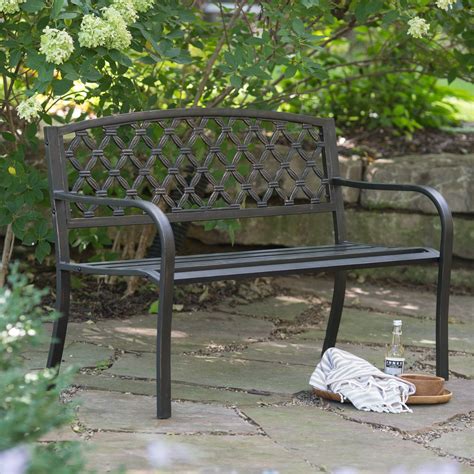 Coral Coast Crossweave Curved Back 4 Ft Metal Garden Bench Rugged And Rustic The Coral Coast