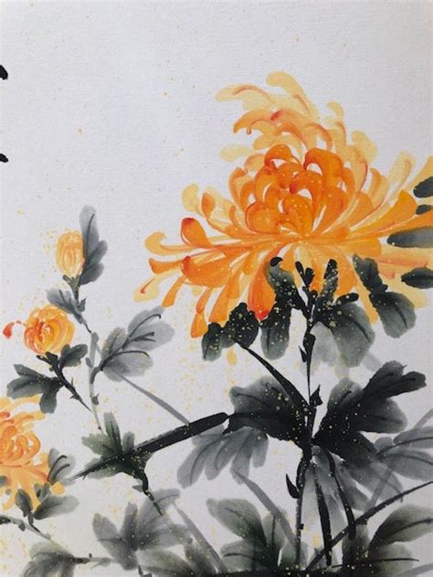 Yellow Chrysanthemums Original Japanese Sumi E By Atsuko Etsy Chrysanthemum Painting