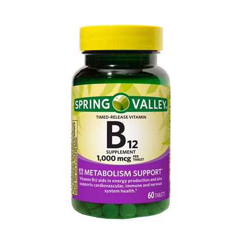 Spring Valley Vitamin B12 Timed Release Tablets Dietary Supplement 1000 Mcg 60 Count