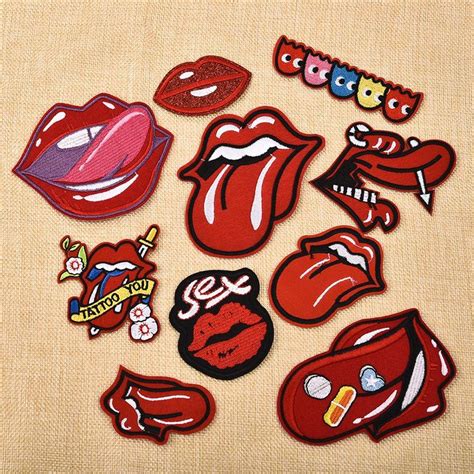 10pcsset Hot Funny Lips Pattern Iron On Patch Embroidery Patches Cloth