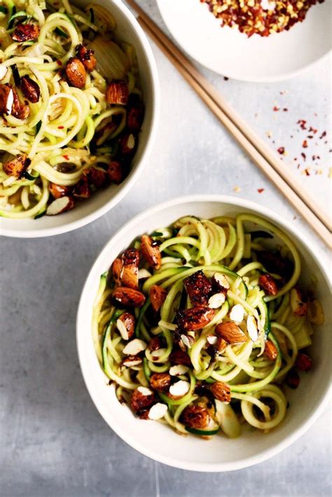 Kimchi zucchini and broccoli noodles with honey tamari almonds recipe. Broccoli Stalk, Kimchi, & Zucchini Tangle with Honey Tamari Almonds | Recipe | Vegan main dishes ...