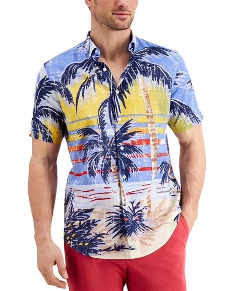 Club Room Mens Classic Fit Stretch Tropical Print Shirt Created For