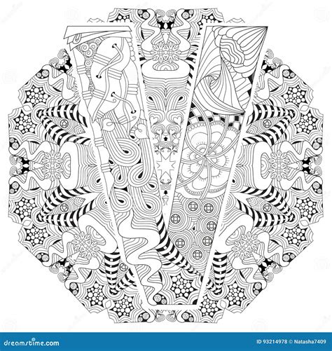 Mandala Con La Letra V Para Colorear Zentangle Decorativo Del Vector