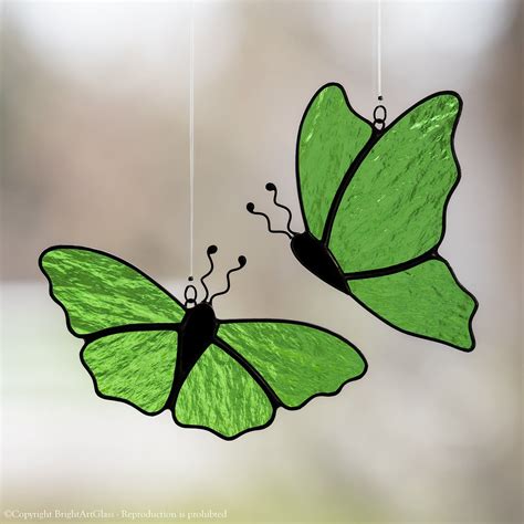 Butterflies Stained Glass Butterflies Stain Glass Green Etsy Stained Glass Butterfly