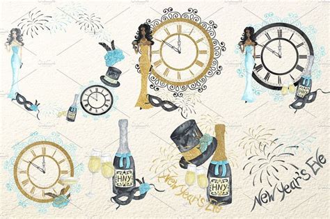 New Year S Eve Watercolor Collection Printable Art Prints New Years
