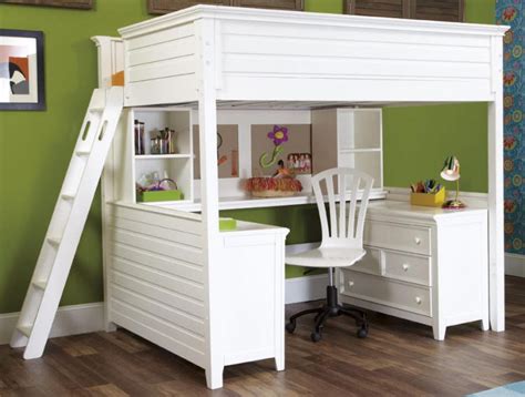 Minimalist White Loft Bed For Adult With Desk And Cabinet System A