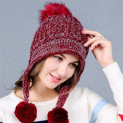 2019 Winter New Tide Cute Lady Plus Velvet Knit Hat Women Wool Three