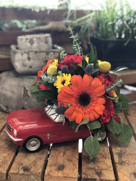 We make flower delivery to the retirement homes, funeral homes, hospitals, churches and office buildings in the modesto area easy by ordering online or by telephone. Red Mustang Arrangement in Modesto, CA | Fresh Ideas Flower Co