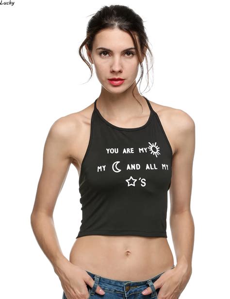 Sexy Letter Printed Crop Tops Women Backless Crop Top Sleeveless O Neck Camisole Strap Elastic