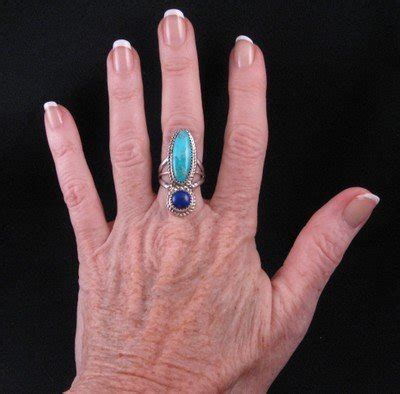 Navajo Gene Martha Jackson Turquoise Lapis Sterling Ring Sz7 1 2
