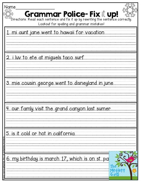 Fix The Sentences Worksheet