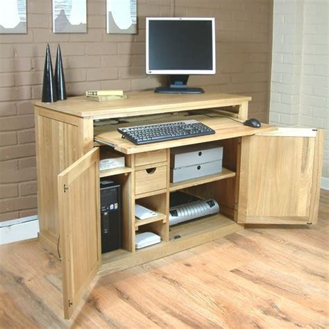 Details About Fusion Solid Oak Furniture Hidden Computer Desk And Small Filing Cabinet Package