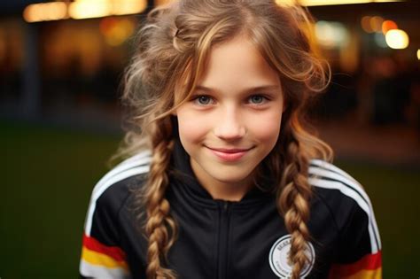 Porträt Eines Mädchens Im Trikot Der Deutschen Fußballnationalmannschaft Premium Foto