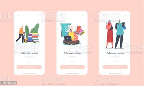 Online Ebooks Mobile App Page Onboard Screen Template Tiny Characters