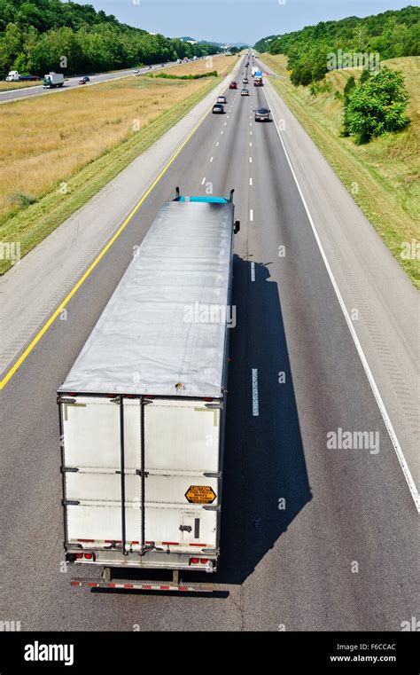 Tractor Trailer Truck On Interstate Highway Stock Photo Alamy