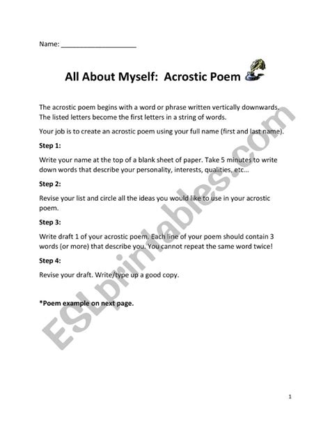Acrostic Poem Esl Worksheet By Lainy