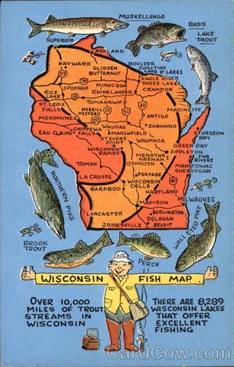 Wisconsin Fish Map Wisconsin Fishing Wisconsin Art Wisconsin