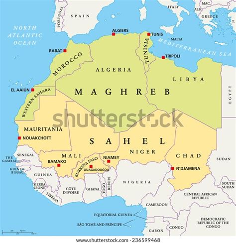 Maghreb Sahel Political Map Capitals National Stok Vekt R Telifsiz