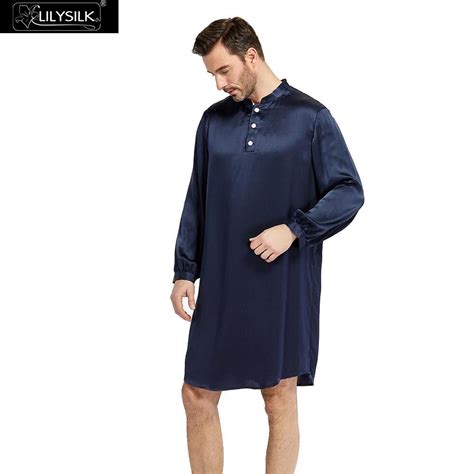 Lilysilk Robe Bathrobe Sleepwear Men Male Pure Silk Momme Mid