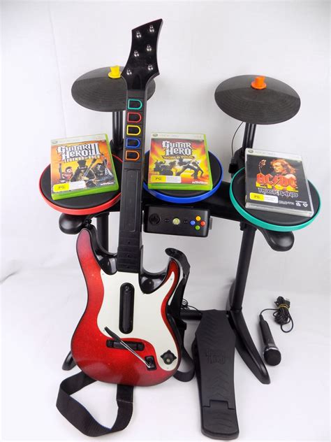 Like New Xbox 360 Guitar Hero Band Hero Bundle Drum Guitar 3x Games