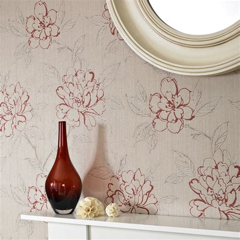 Graham And Brown Superfresco Bloom Wallpaper In Red Outlet Item