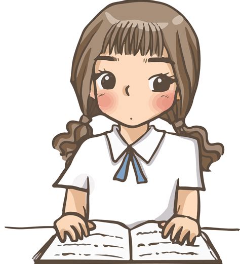 Girl Reading A Book Cartoon Cute Kawaii Anime Illustration Clipart