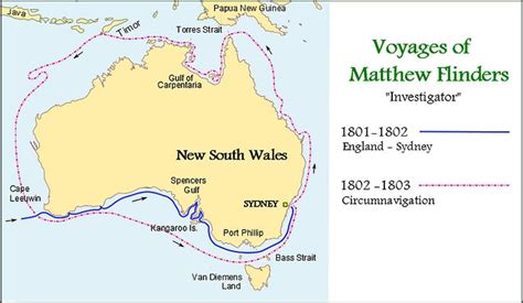 Map Of The Voyages Of Matthew Flinders In The Investigator By