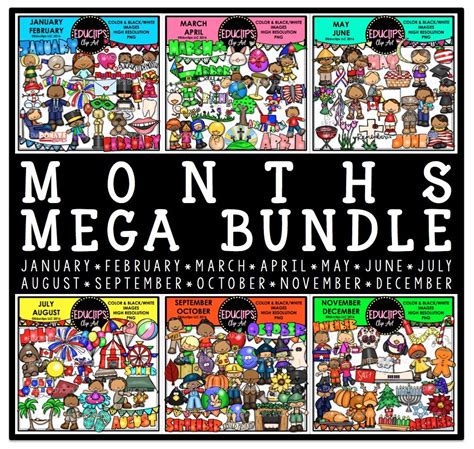 Months Clip Art Mega Bundle Color And Bandw Welcome To Educlips Store