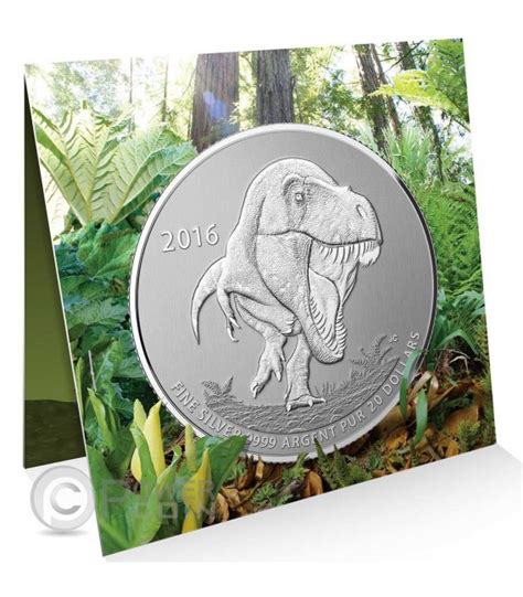 tyrannosaurus rex dinosaurs silver coin 20 dollars canada 2016