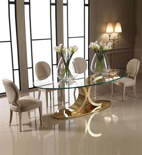 Designer 24 Carat Gold Oval Glass Dining Set Glass Dining Table