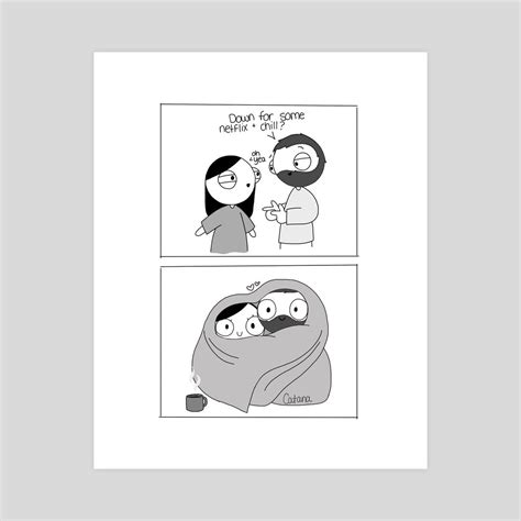 netflix and chill an art print by catana chetwynd cartoon love quotes comics love cute couple