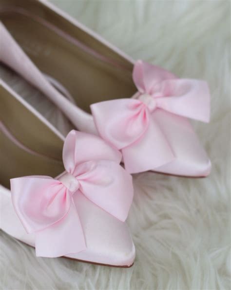 Pink Satin Pointy Toe Flats With Oversized Satin Bow Women Etsy