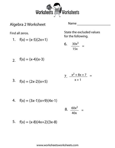 Word problems require practice in translating verbal language into algebraic language. Algebra 2 Practice Worksheet Printable | Algebra ...