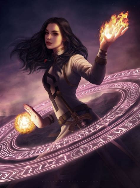 Female Human Sorcerer Using Arcane Power Spellcasing Flame