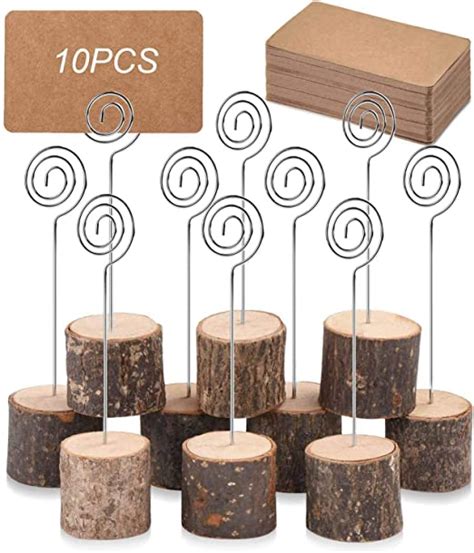 Toncoo 10pcs Premium Wood Place Card Holders With Swirl Wire And 20 Pcs