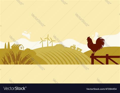 Rooster Cartoon Crowing In Farm Fence Royalty Free Vector