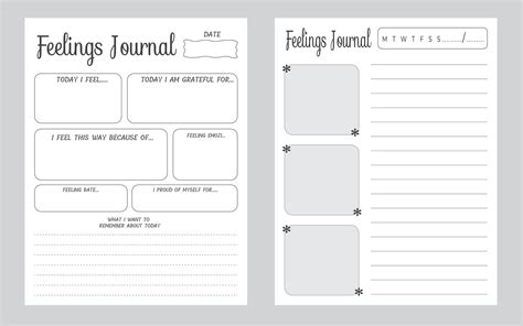 Feeling Journal Notebook Page Template Vector Notes Weekly Planner