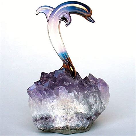Dolphin Figurine Of Hand Blown Glass On Amethyst Crystals