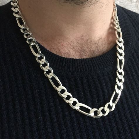 8mm Mens Figaro Link Chain Necklace Solid 925 Sterling Silver Jfm