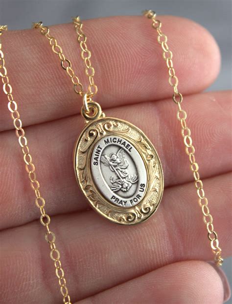 Best Seller Gold Saint Michael Pendant Necklace Women Two Tone Etsy