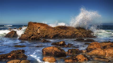Photos Sea Hdri Nature Waves Water Splash Stones 1920x1080