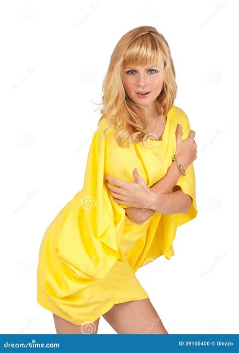 Beautiful Young Blond Woman In Yellow Dress Stock Photo Image Of