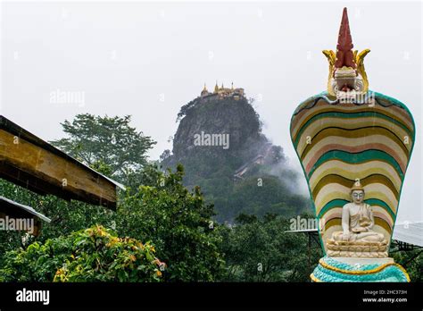 Distant View Of Mount Popa During A Monsoon Rainy Day A Holy Buddhist Pilgrim Site Myanmar