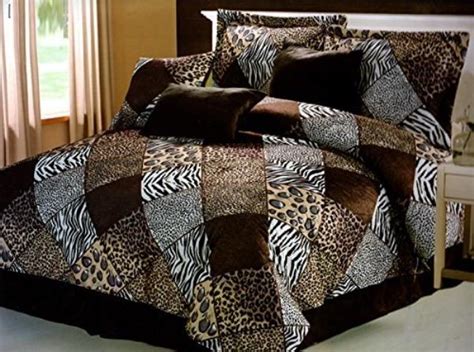 Twin Full Queen Bed Leopard Zebra Brown Faux Fur Patchwork 7 Pc Comforter Set Ebay