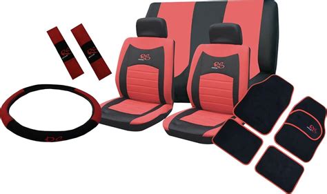 xtremeauto® universal rs car front and rear seat cover and floor mat set red uk