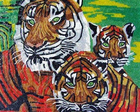 Glass Mosaic Art Tigers And Cub Animals Mozaico