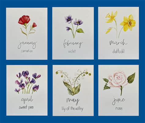 Personalized Birth Month Flower Prints Watercolor Art 8x10 Etsy