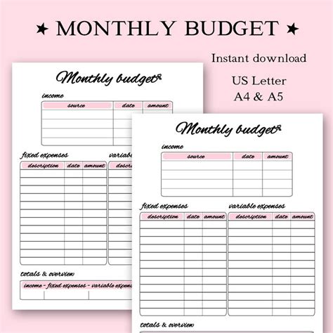 budget planner monthly budget planner printable budget etsy budget