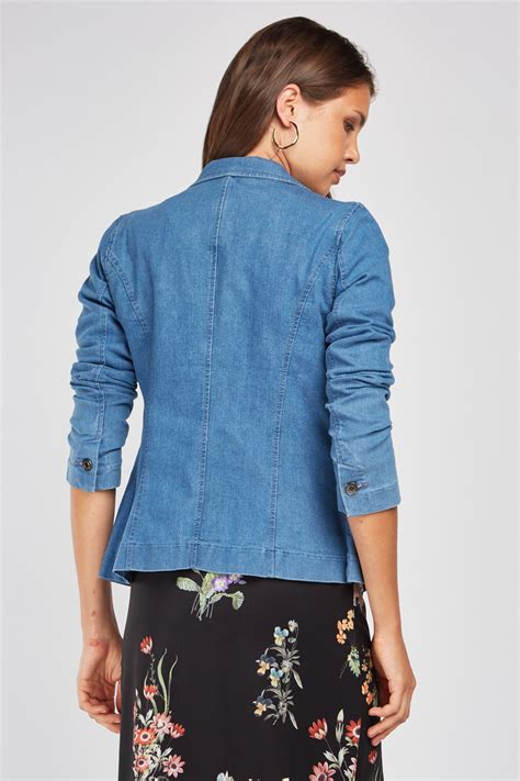 Lapel Front Fitted Denim Blazer Just